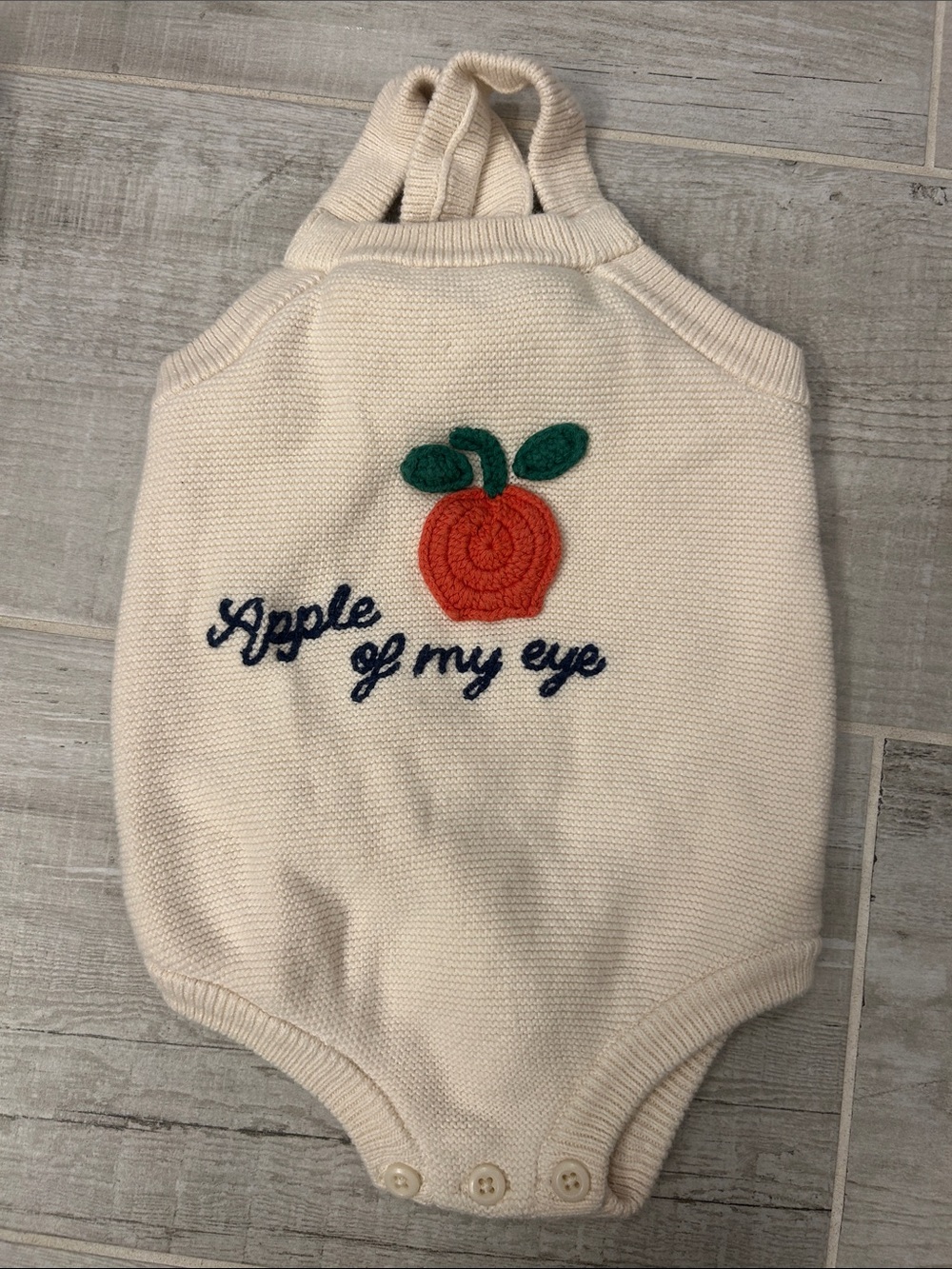 Hanna Andersson Cream Knit One-Piece with Orange Apple Embroidery